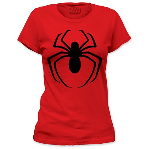 Spider-Man Black Arachnid Logo Ladies Red T-Shirt